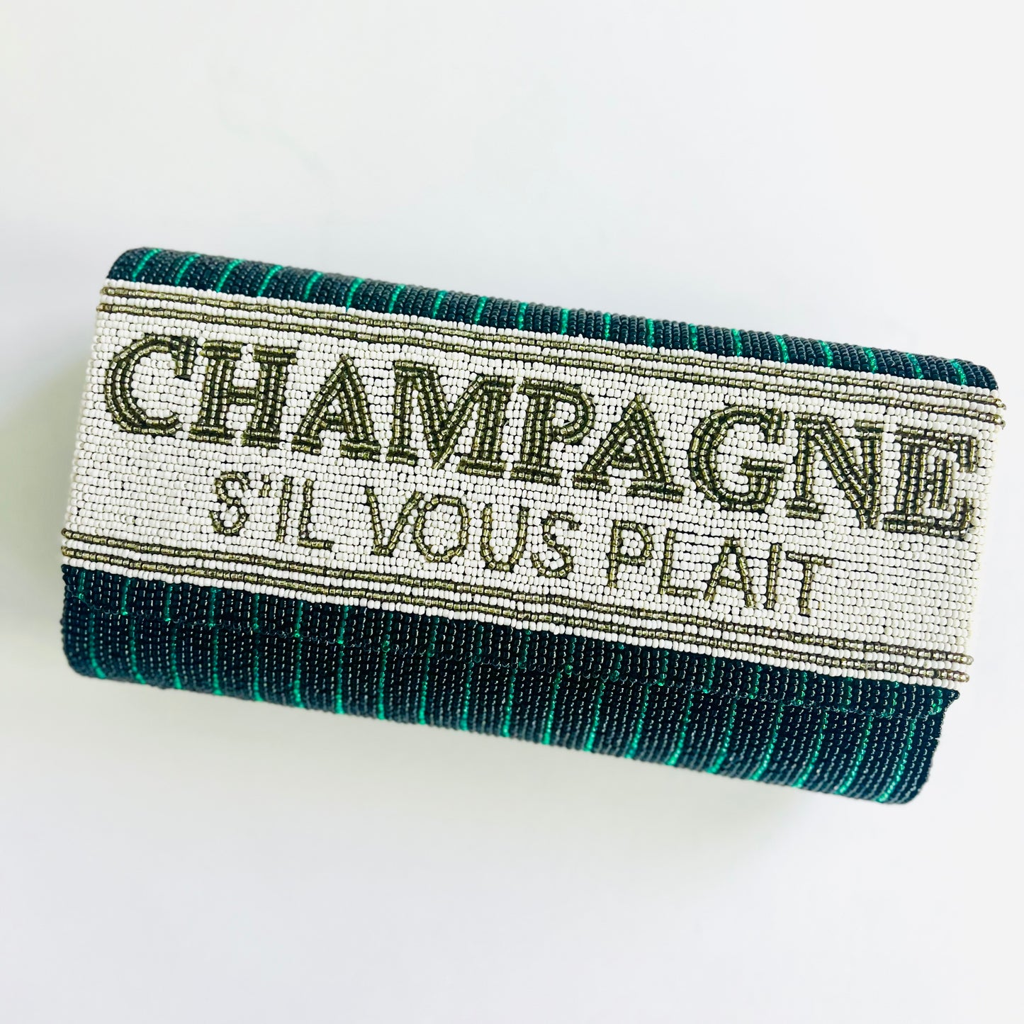 Champagne S’il Vous Plait Beaded Clutch