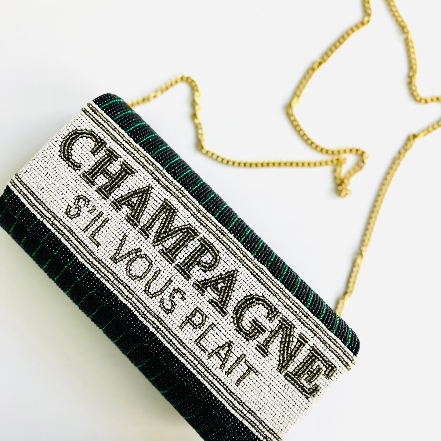 Champagne S’il Vous Plait Beaded Clutch