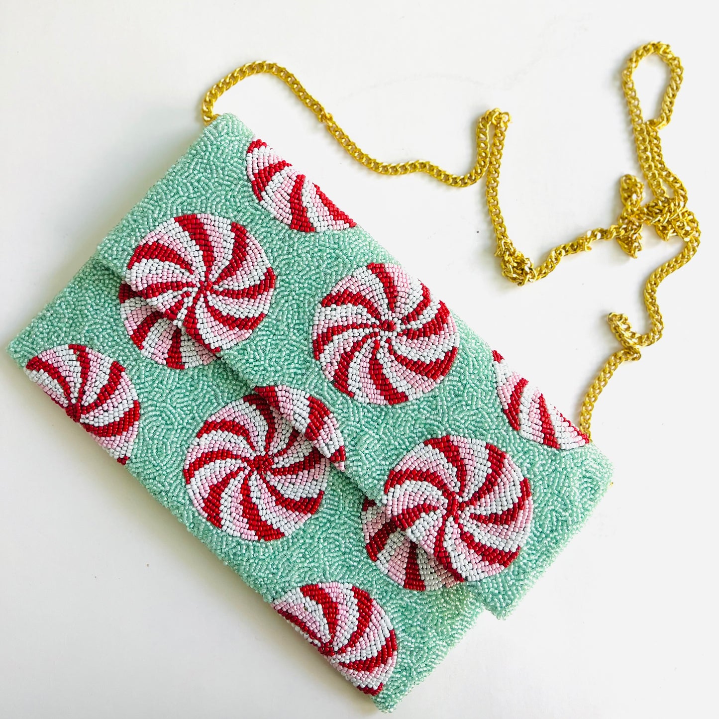 Holiday Peppermint Beaded Clutch