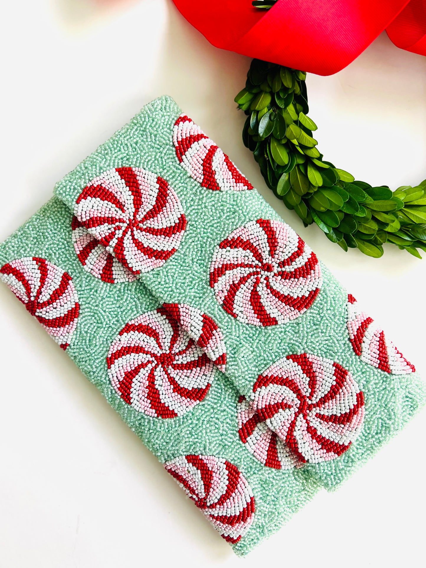 Holiday Peppermint Beaded Clutch
