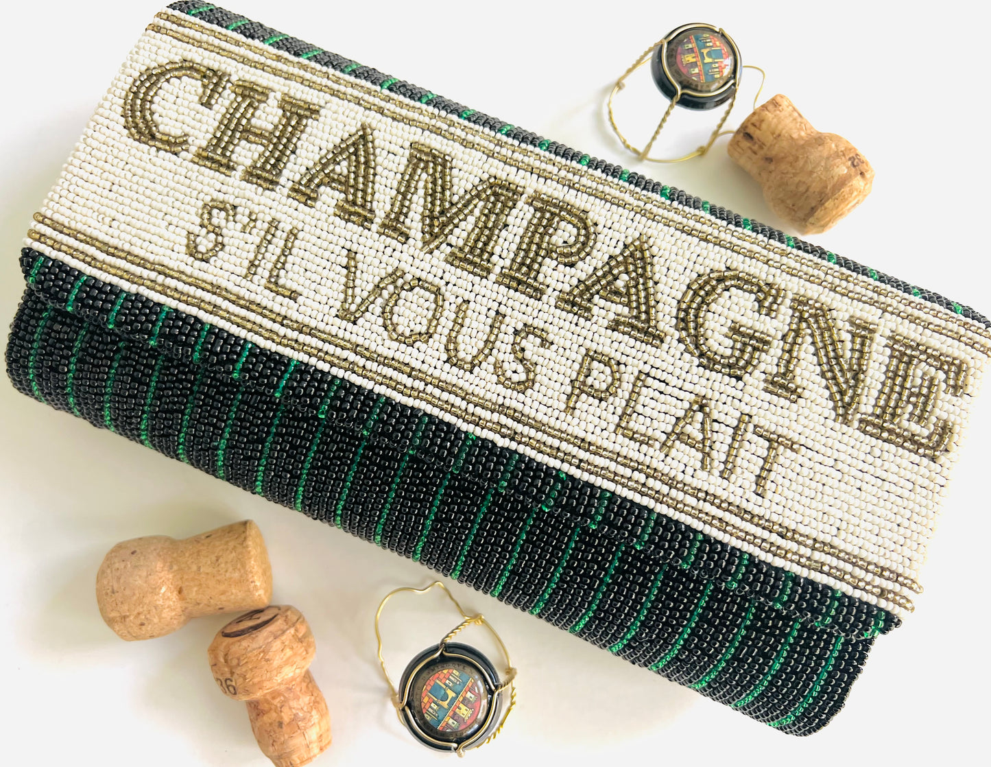 Champagne S’il Vous Plait Beaded Clutch