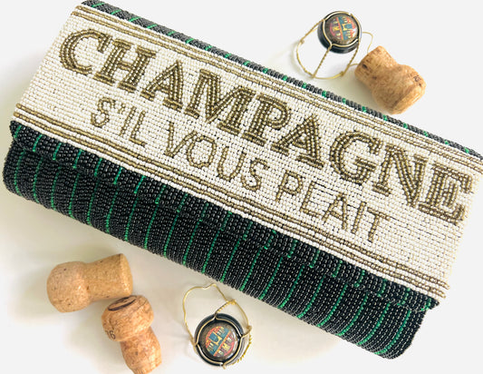 Champagne S’il Vous Plait Beaded Clutch