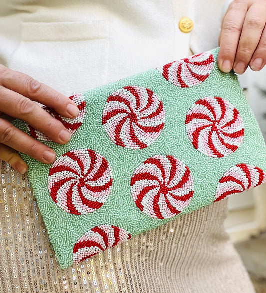Holiday Peppermint Beaded Clutch