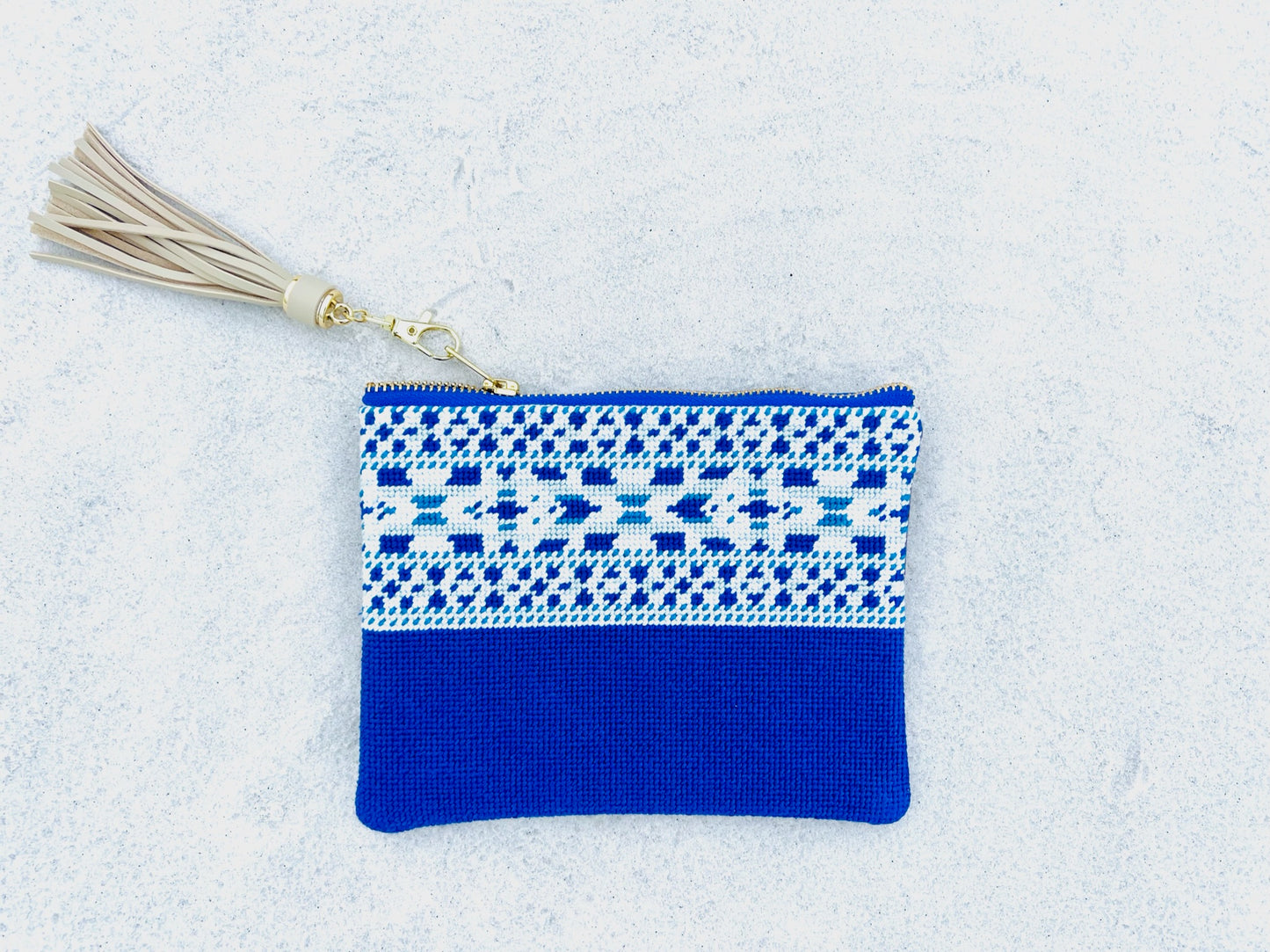The Ribbon Needlepoint Clutch in Blue