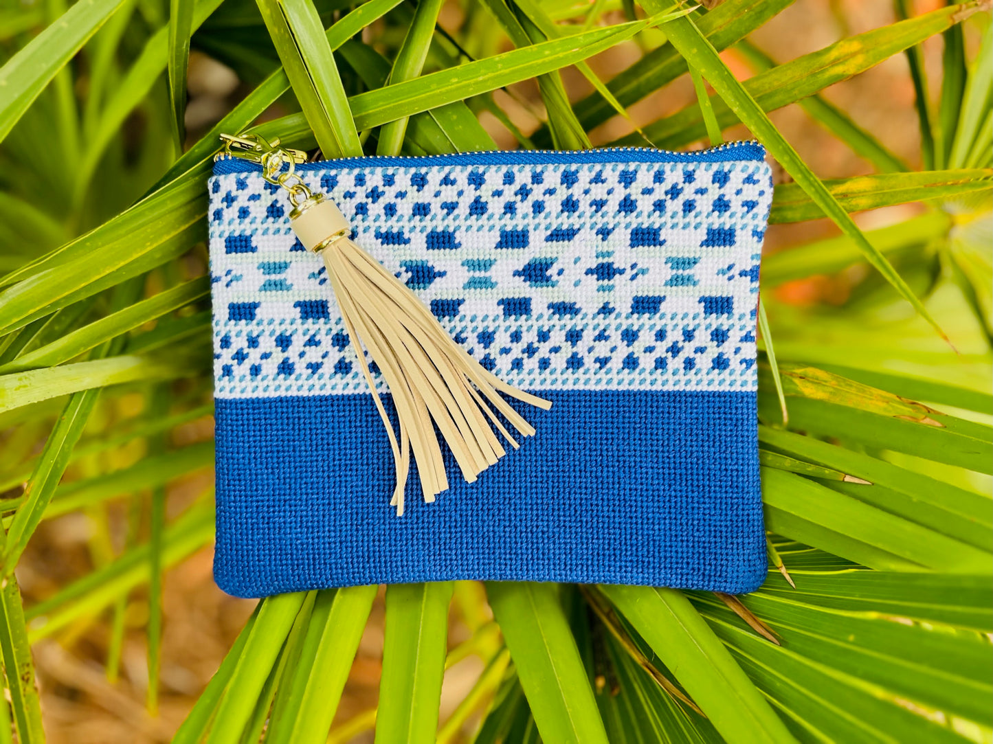 The Ribbon Needlepoint Clutch in Blue