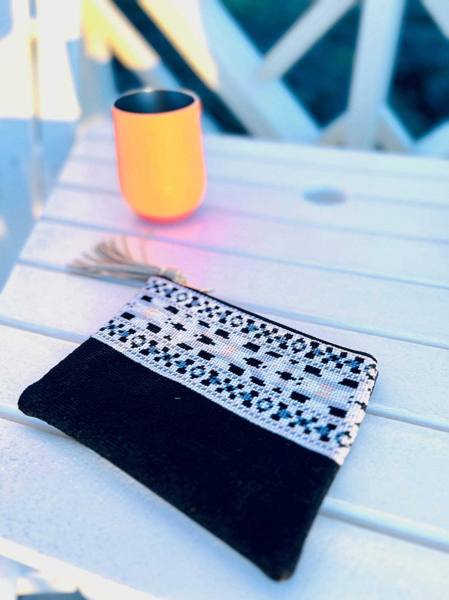 The Ribbon Needlepoint Clutch in Black