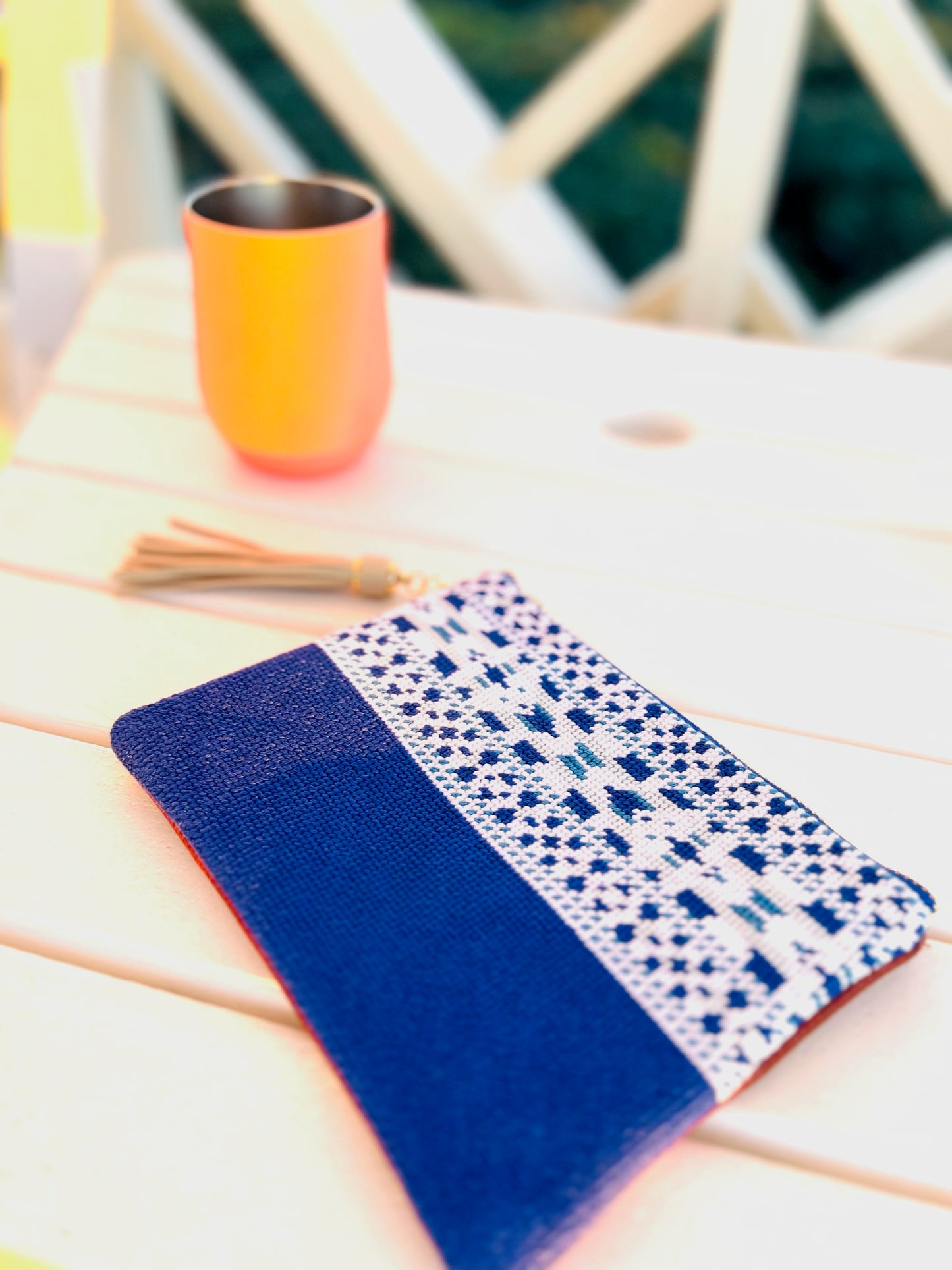 The Ribbon Needlepoint Clutch in Blue