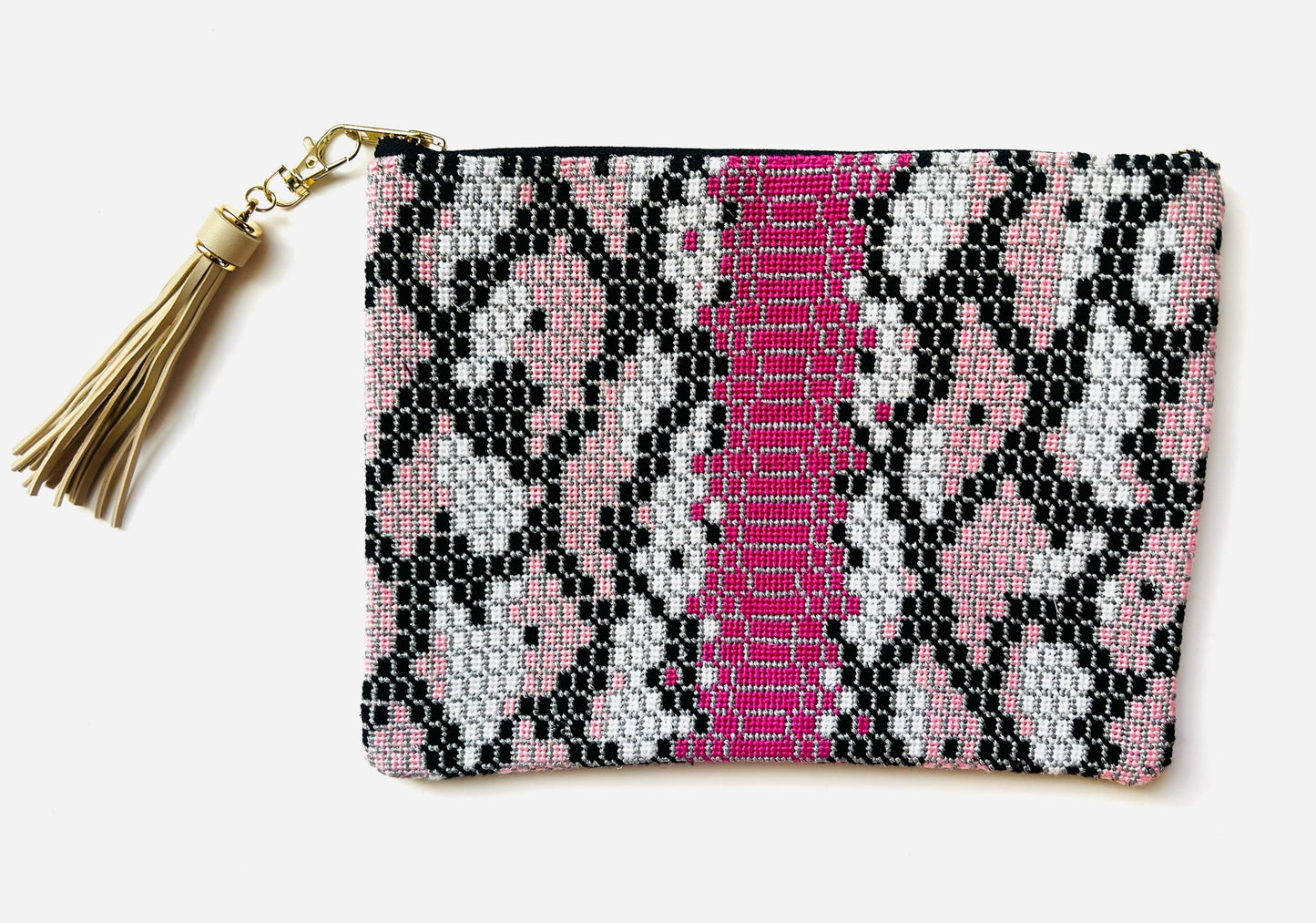 Pink Snakeskin Needlepoint Clutch