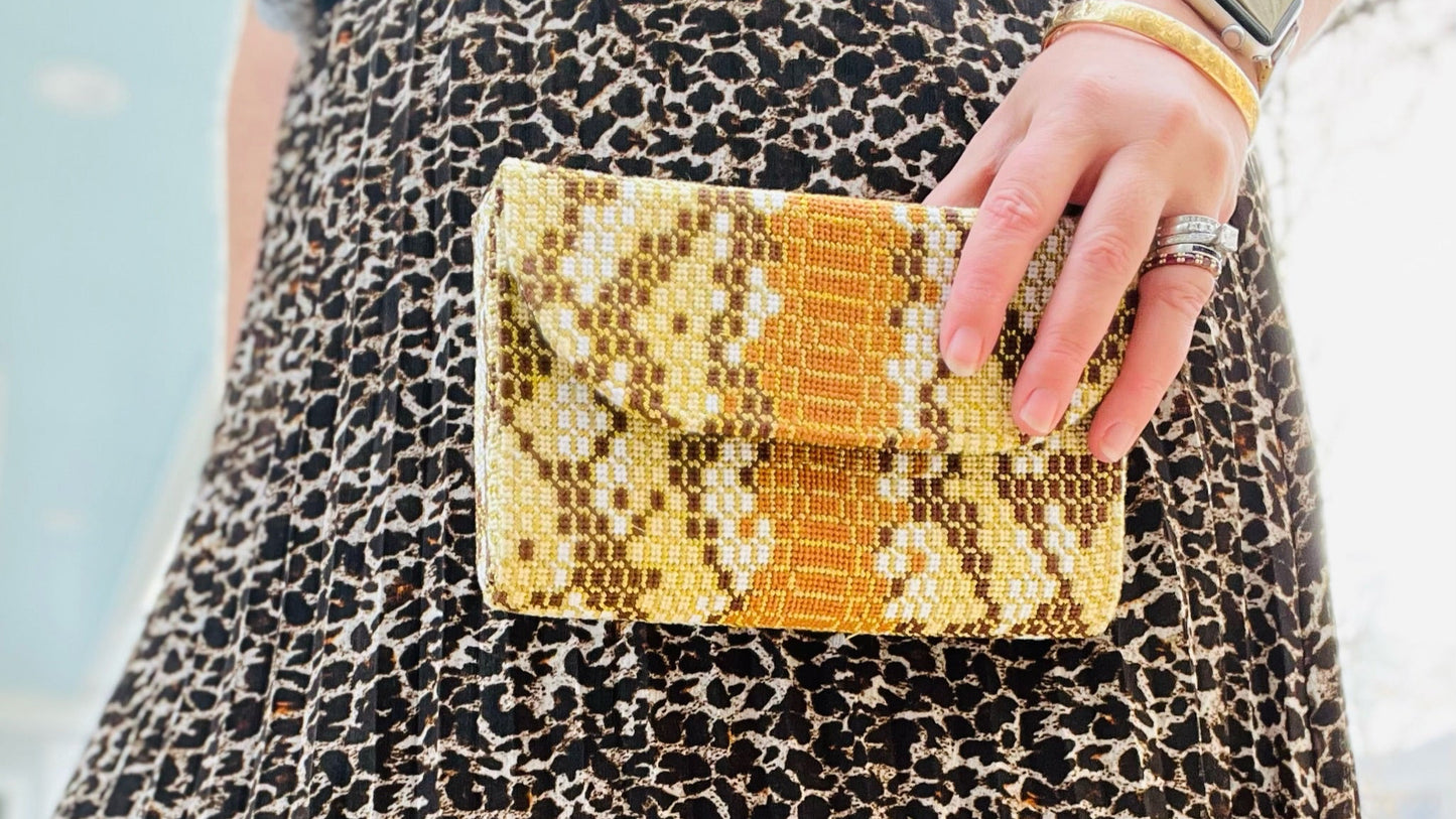 Faux Snakeskin Needlepoint Foldover Clutch