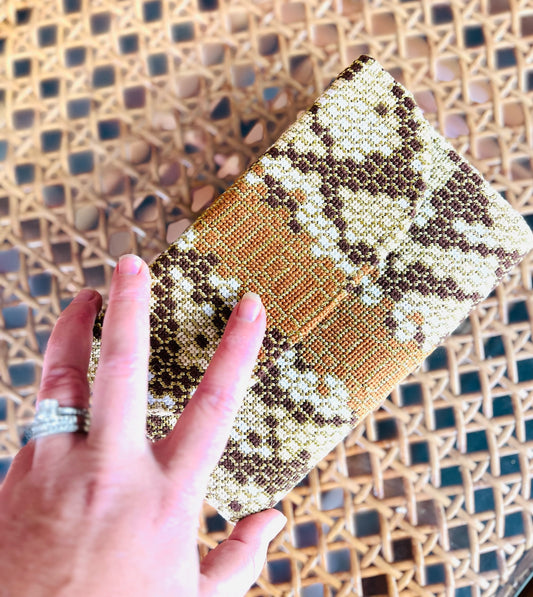 Faux Snakeskin Needlepoint Foldover Clutch