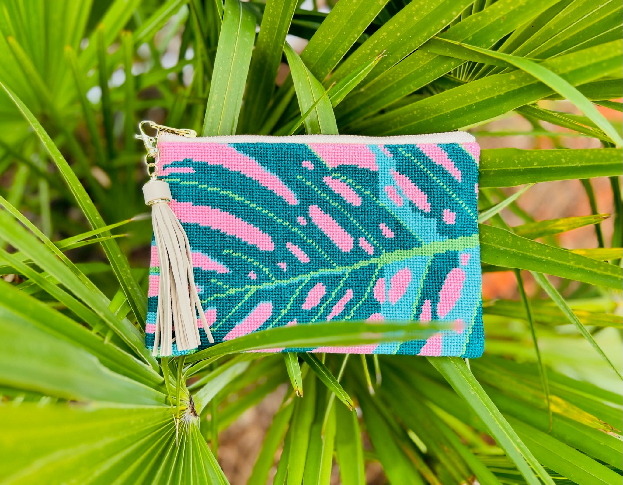 Madame Monstera Needlepoint Clutch