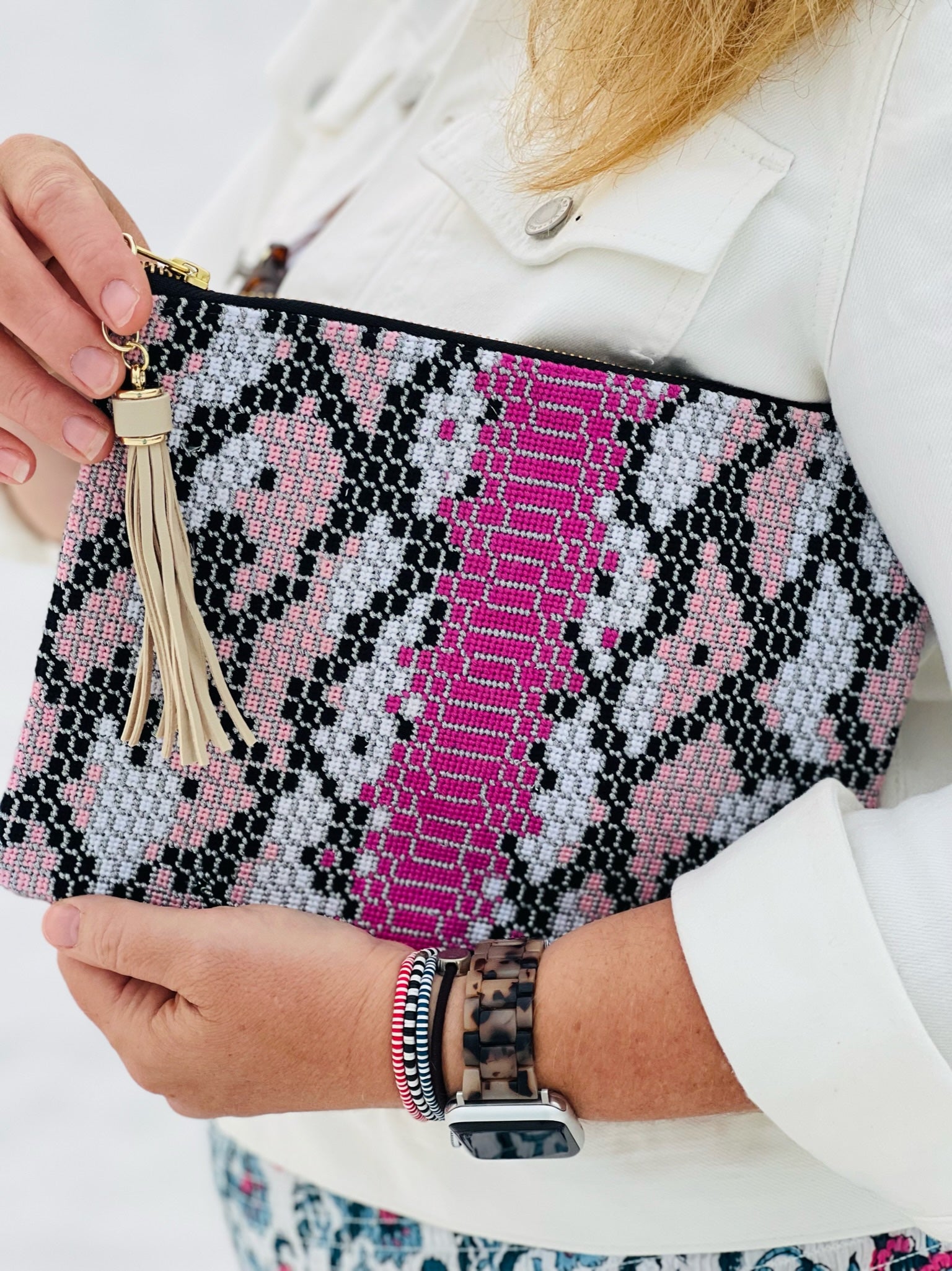 Pink Snakeskin Needlepoint Clutch