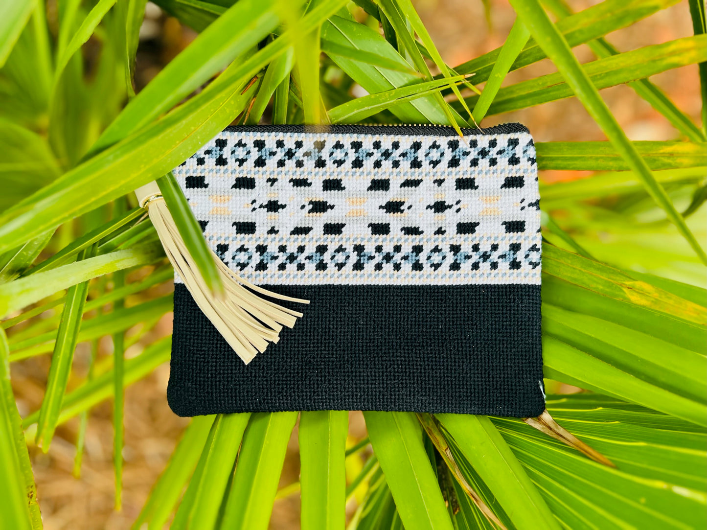 The Ribbon Needlepoint Clutch in Black